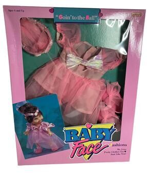 Vintage Baby Face Goin To The Ball Pink Dress Hat Shoes 13in Doll Galoob Outfit